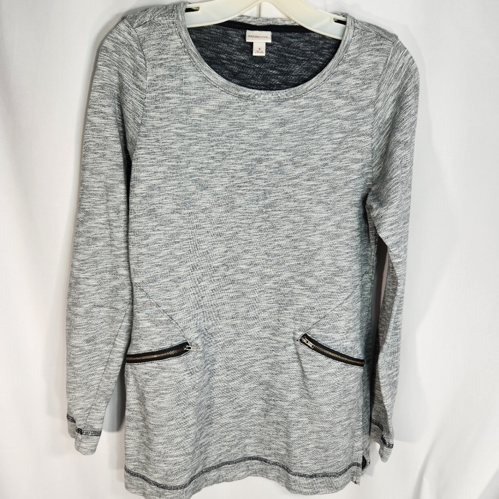 Merona Heathered Grey Long Sleeve Top w/ Zipper Pockets Size Small